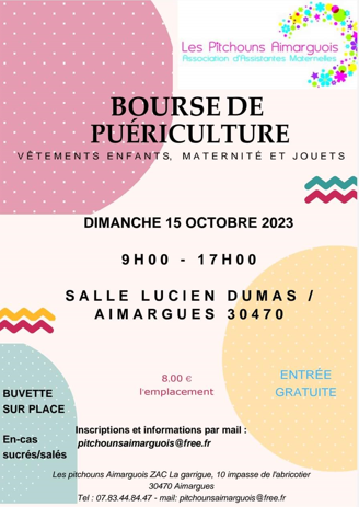 Bourse puériculture - Dimanche 15 octobre à Aimargues