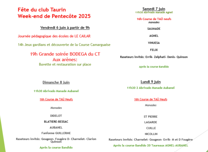 Fête Club Taurin Lou Sanglié - Du 06 au 09 juin à Le Cailar