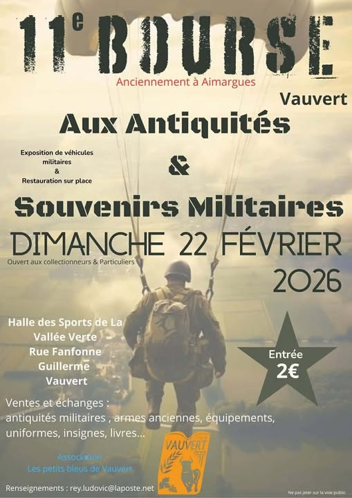 Bourse antiquités souvenirs militaires à Vauvert - Dimanche 22 février 2026
