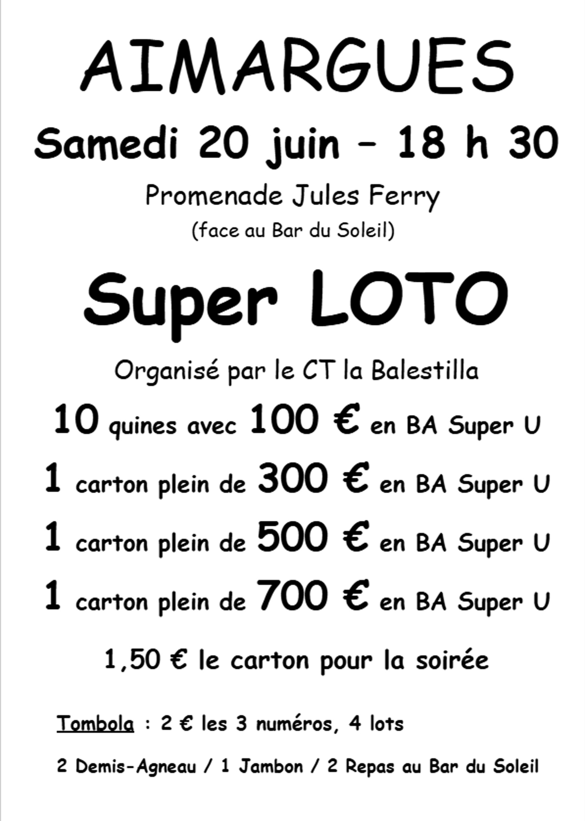 Loto du club taurin la balestilla - samedi 20 juin à aimargues