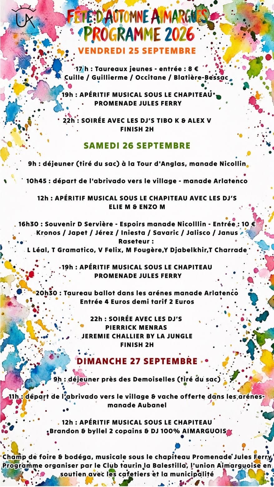 Tradition camarguaise - Fête de l'Automne du 25 au 27 septembre 2026 Aimargues